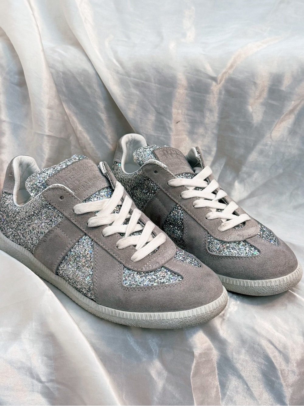 Maison Margiela Gray Suede & Silver Glitter Sneakers